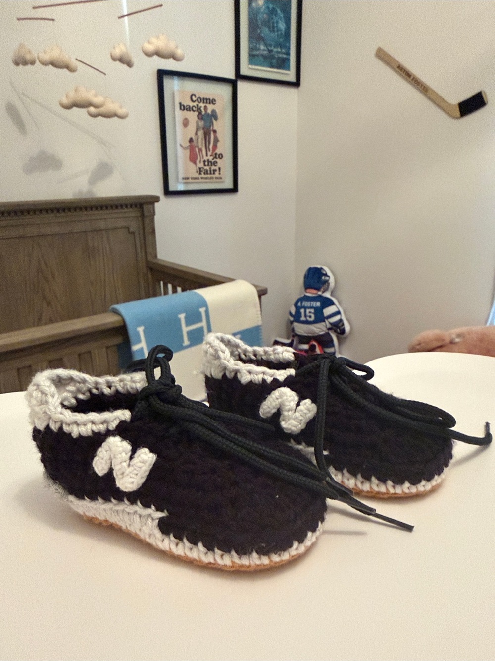 New Balance Black and White Crochet Kids Moccasins